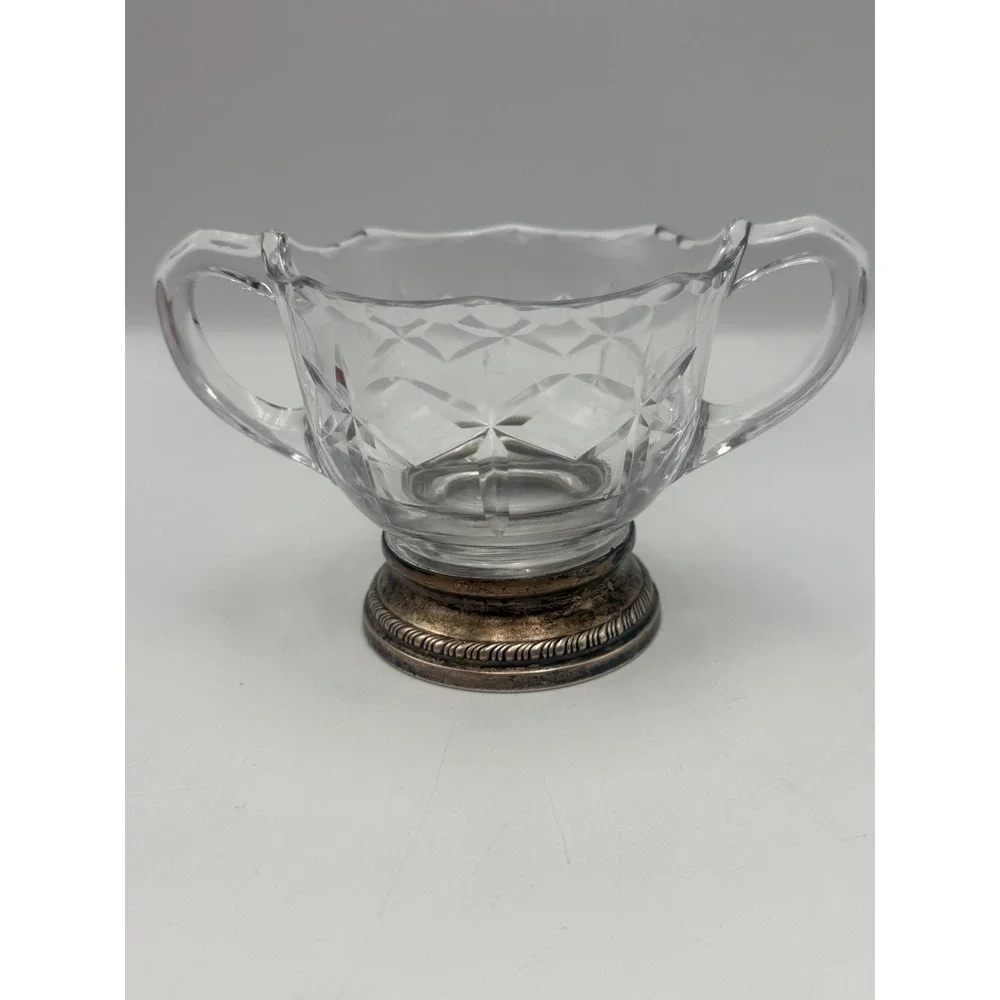 Duchin Creation Sterling Silver Weighted Base Cut Glass Creamer and Sugar Set